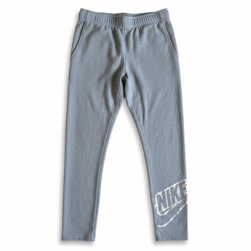Nike Logo Leggings Gray Cotton Stretch Athletic Athleisure Girls Large